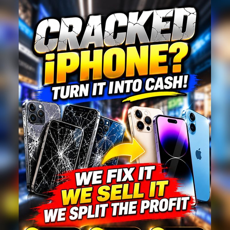 Cracked iPhone? Turn it into cash. We fix it, we sell it, we split the profit.
